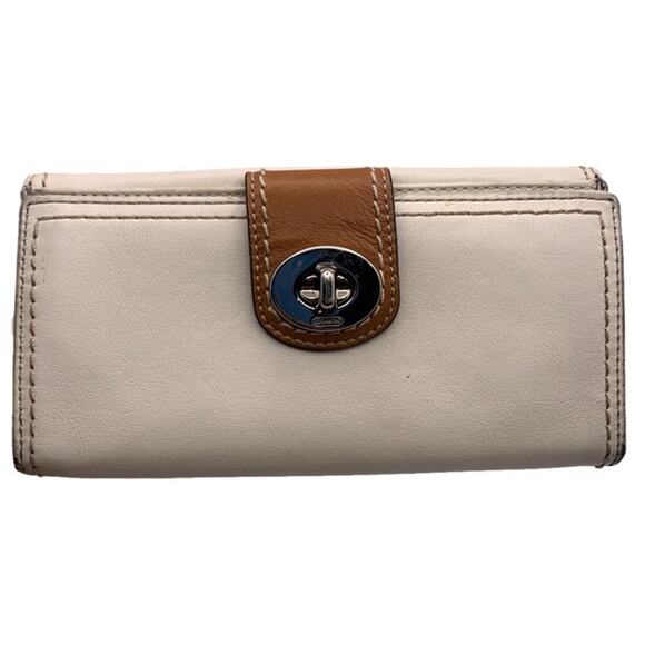 y2k COACH White Brown Turnlock Wallet - Picture 2 of 11
